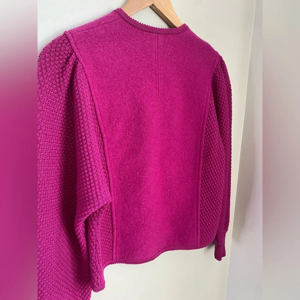 SOLD Vintage Geiger Wool Knit Cardigan Puffy Shoulder Alpine Folk Jacket M - Picture 9 of 13